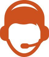 Customer service icon of a person wearing a phone headset.